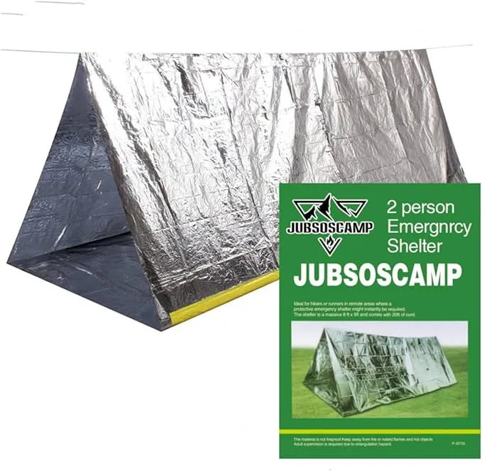 1 Piece Survival Shelter, Polyester Film Emergency Tent Survival Kit with String Bundle Pocket Whistle for Hiking, Car Camping, First Aid Hurricane