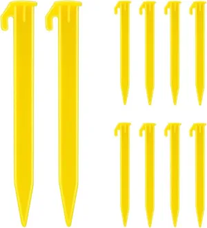 10 Pack Plastic Tent Stakes Heavy Duty Beach Tent Pegs Canopy Stakes for Camping Gardening Backpacking Tent Pegs Spike Hook for Outdoor Garden Decorations Lawn Tarp Sand Stakes for Beach (Yellow)