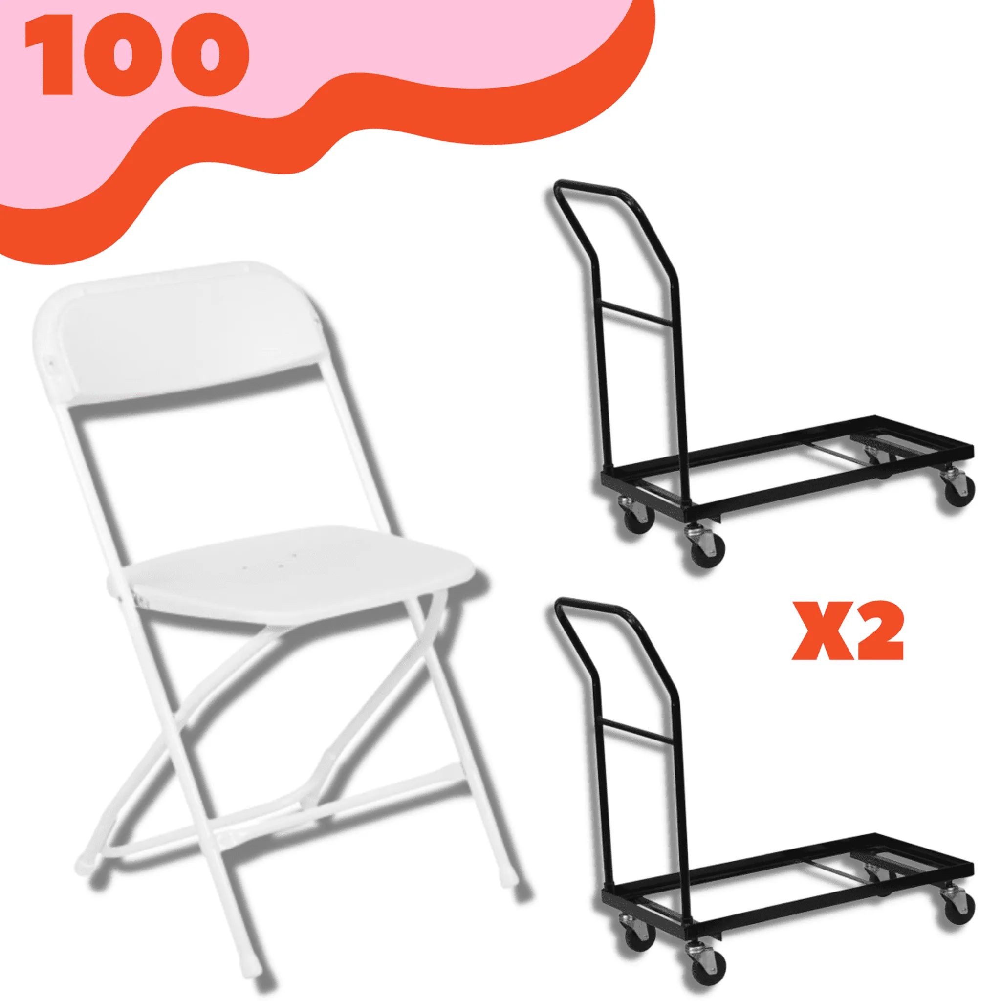 100 Hercules Plastic Folding Chairs with Dollies Package