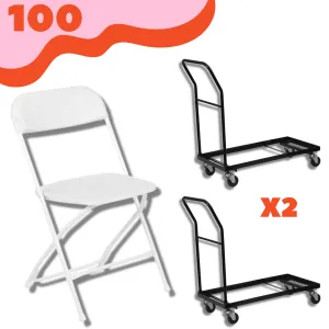 100 Hercules Plastic Folding Chairs with Dollies Package