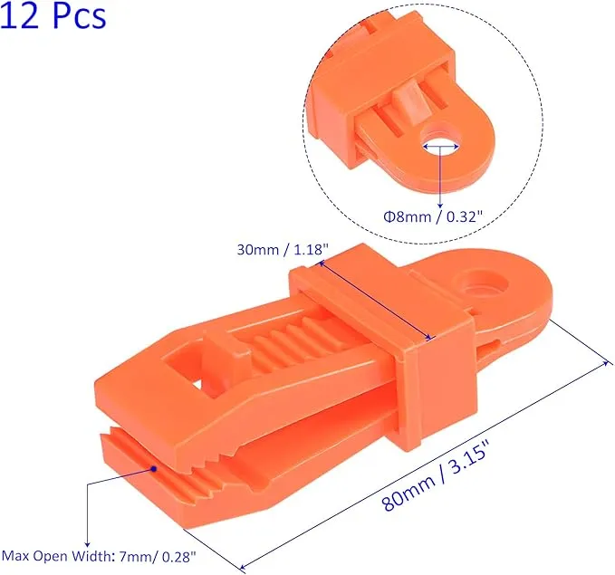 12 Pack Tarp Clips - Tent Canopy Secures Clamps Sliding Snap, Strong Lock Grip, Apply to Outdoor/Camping/Hiking (Orange)