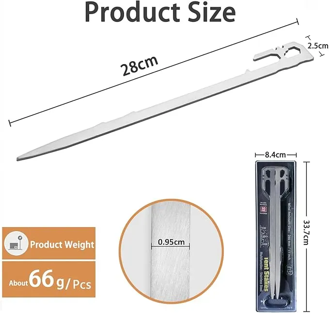 12 Pack Tent Stakes Heavy Duty 11 inch Steel Tent Pegs Ground Stakes Tent Spikes for Camping Unbreakable and Inflexible