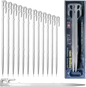 12 Pack Tent Stakes Heavy Duty 11 inch Steel Tent Pegs Ground Stakes Tent Spikes for Camping Unbreakable and Inflexible