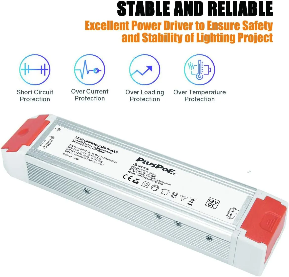 120W Dimmable LED Driver, 12V Triac Dimmable Power Supply, AC 120V to 12V DC Led Transformer Compatible with Lutron, Leviton Dimmers for LED Lights