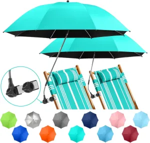 2 PACK Beach Umbrella with Clamp, 360 ° Adjustable Umbrellas for Chair, UPF50  Umbrella for Beach Chair, Patio Chair, Wheelchair, Camping Chair, Golf Carts (Chair Not Included)