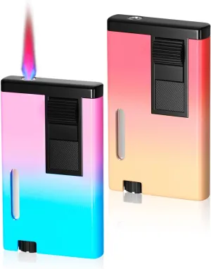 2 Pack Jet Torch Lighter Gradient Color, Windproof Mini Lighter with Gift Box, Refillable Butane Lighter for Candles, Outdoors, Cool Lighters for Christmas, Thanksgiving (Without Butane)