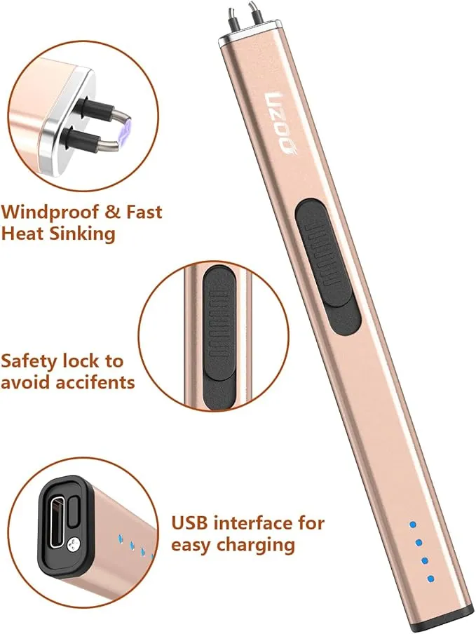 2 PCS Electric Lighter Candle Lighter Rechargeable Arc Long Lighter Flexible Neck Flameless Grill USB Lighters for Candle Aromatherapy Camping BBQ Gas Stoves (Gold)