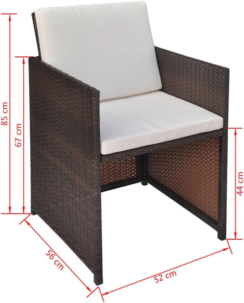 2-Piece PE Rattan Patio Chairs Set with Cream Cushions, Steel Frame Outdoor Dining Chairs for Garden Backyard Poolside (Brown)