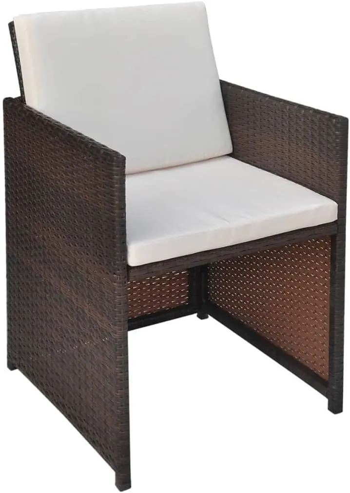 2-Piece PE Rattan Patio Chairs Set with Cream Cushions, Steel Frame Outdoor Dining Chairs for Garden Backyard Poolside (Brown)