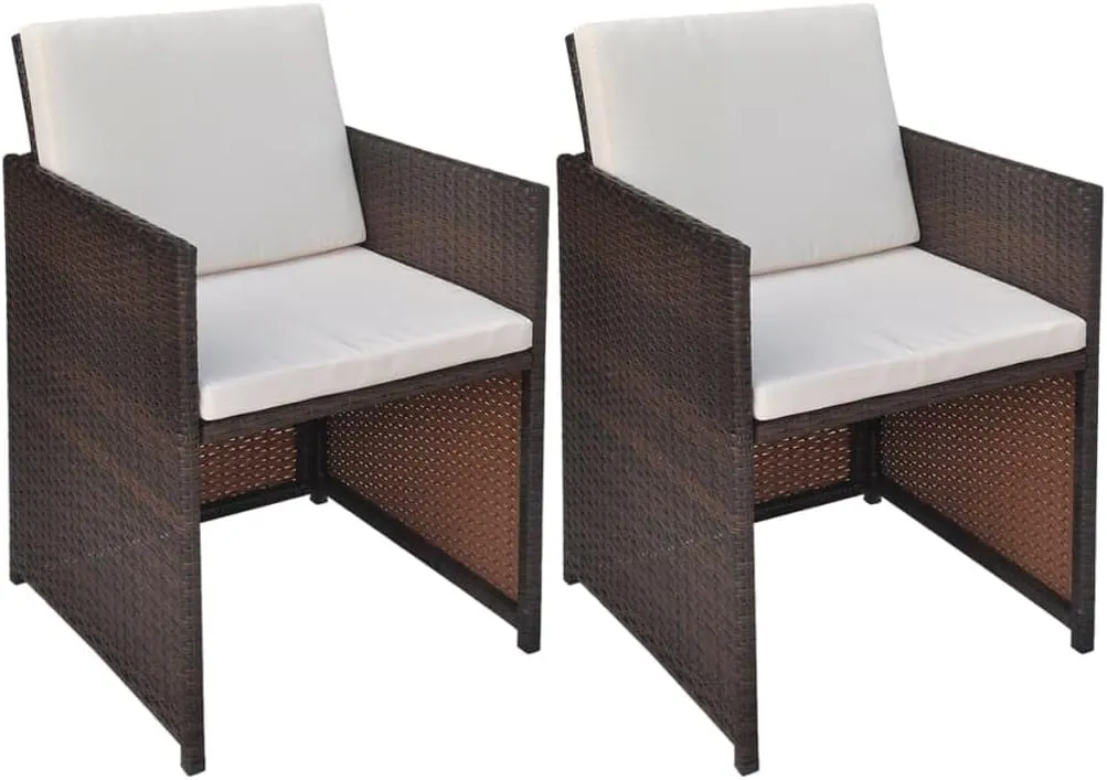 2-Piece PE Rattan Patio Chairs Set with Cream Cushions, Steel Frame Outdoor Dining Chairs for Garden Backyard Poolside (Brown)