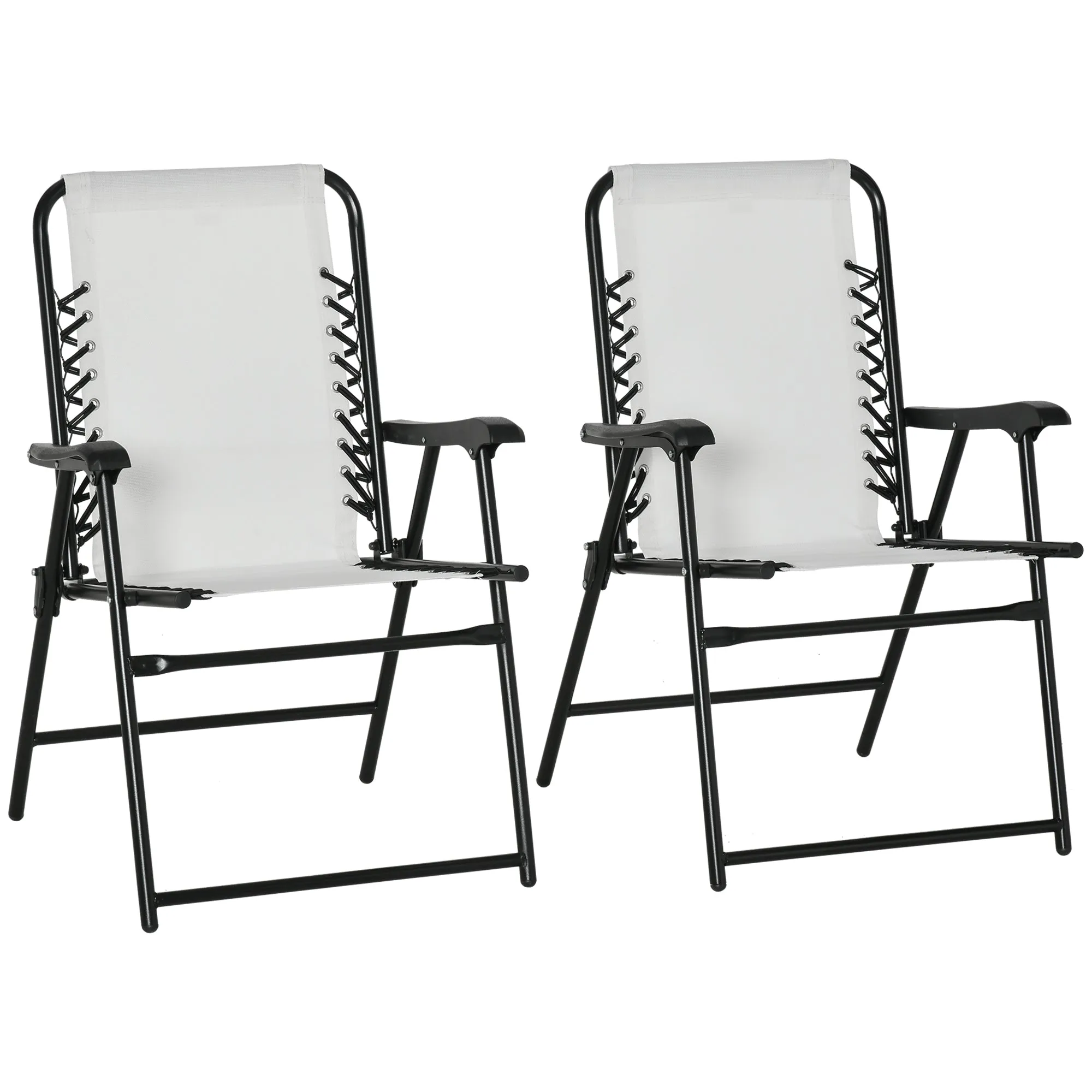 2-Piece Portable Folding Chair Set with Armrests, Cream White