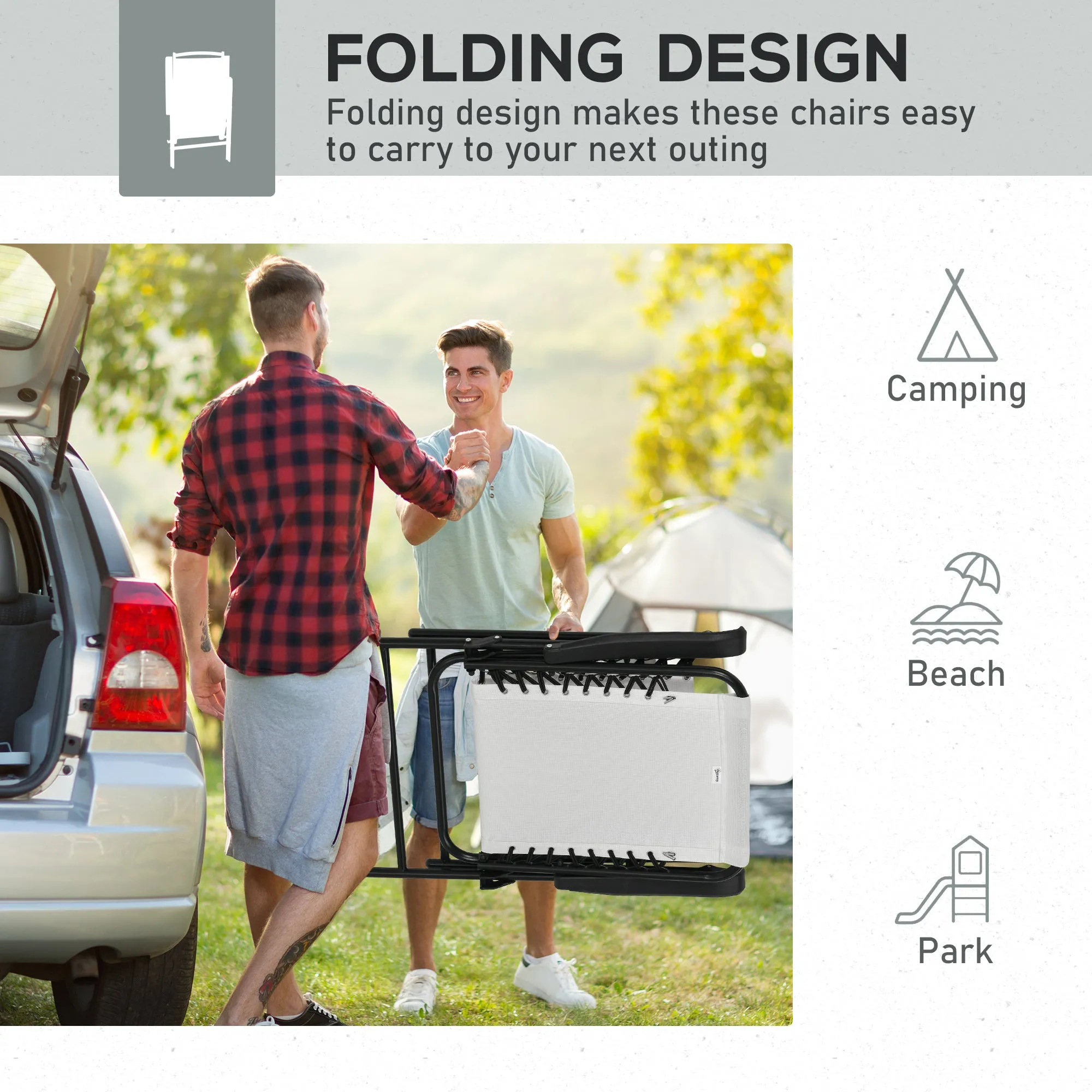 2-Piece Portable Folding Chair Set with Armrests, Cream White