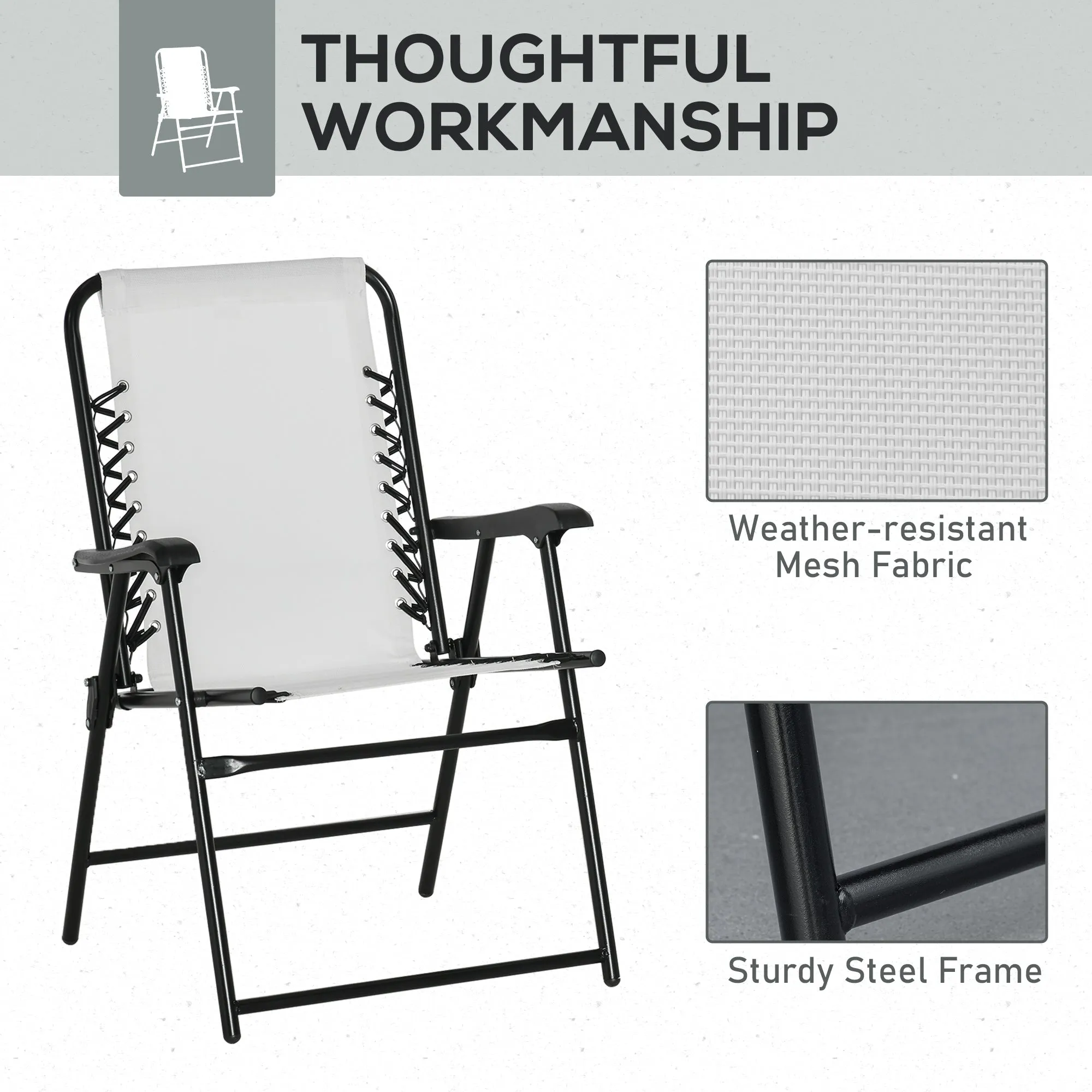 2-Piece Portable Folding Chair Set with Armrests, Cream White