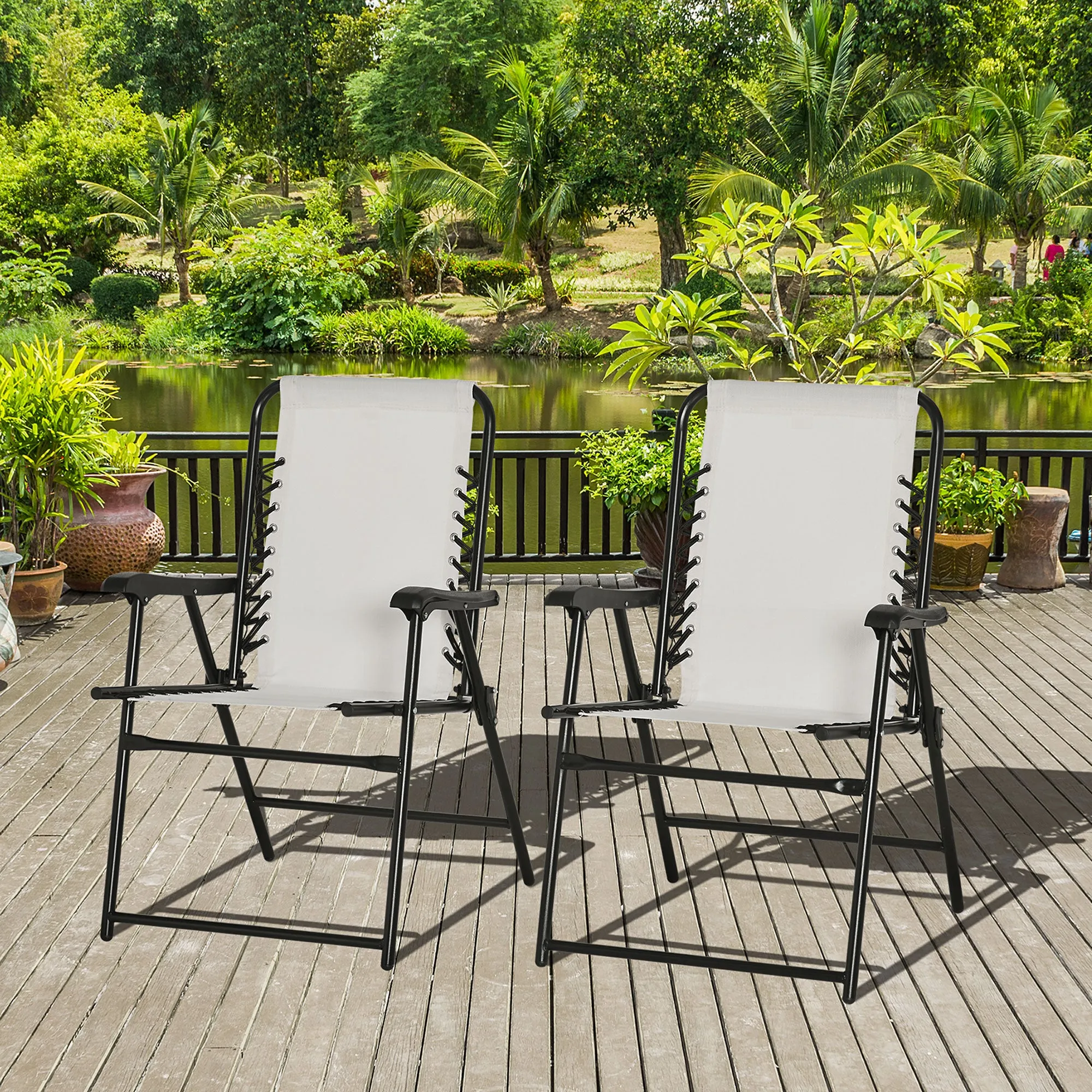 2-Piece Portable Folding Chair Set with Armrests, Cream White