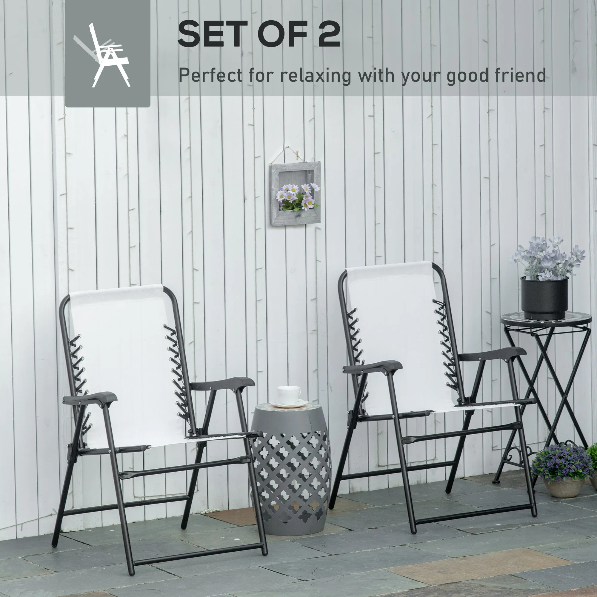 2-Piece Portable Folding Chair Set with Armrests, Cream White