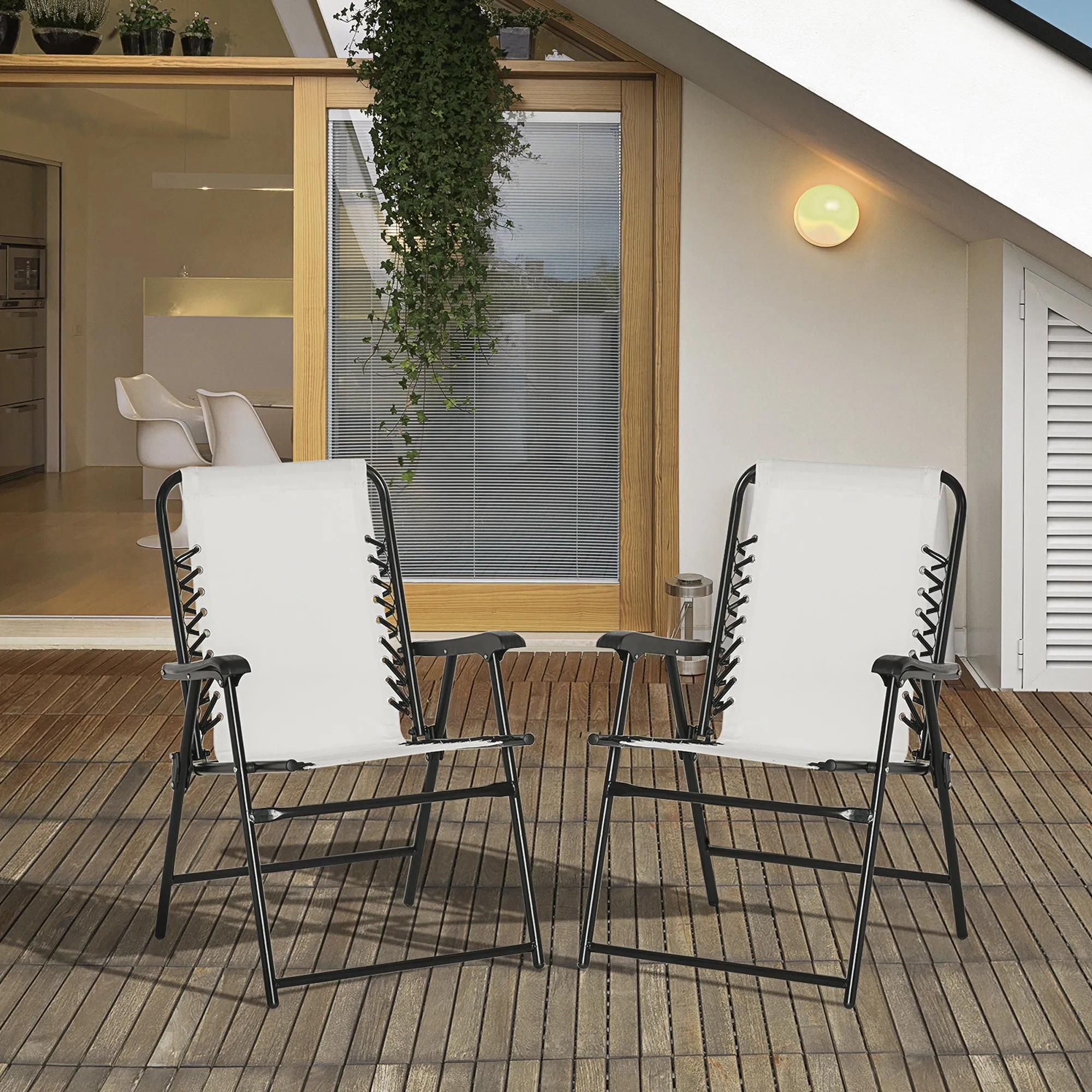 2-Piece Portable Folding Chair Set with Armrests, Cream White