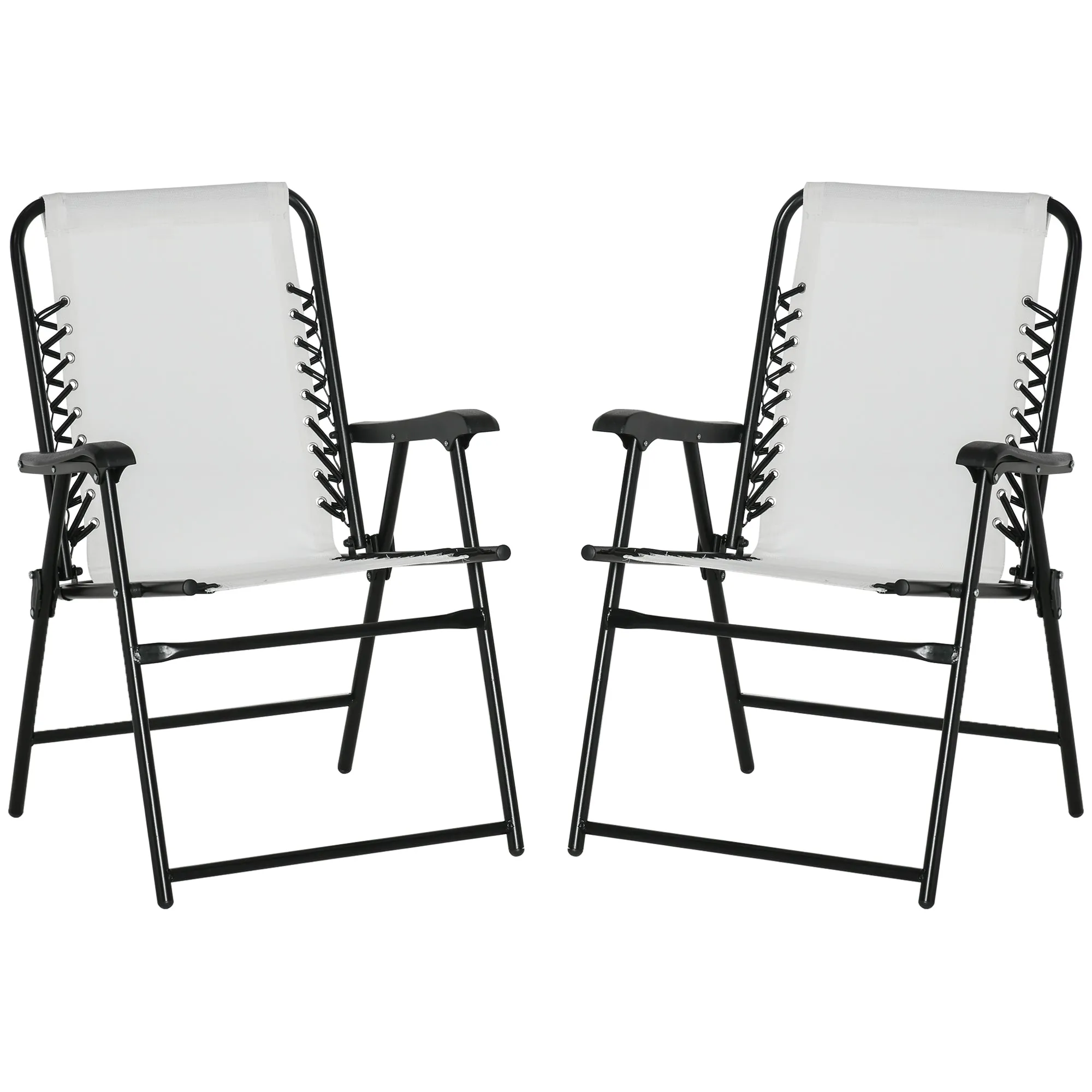 2-Piece Portable Folding Chair Set with Armrests, Cream White