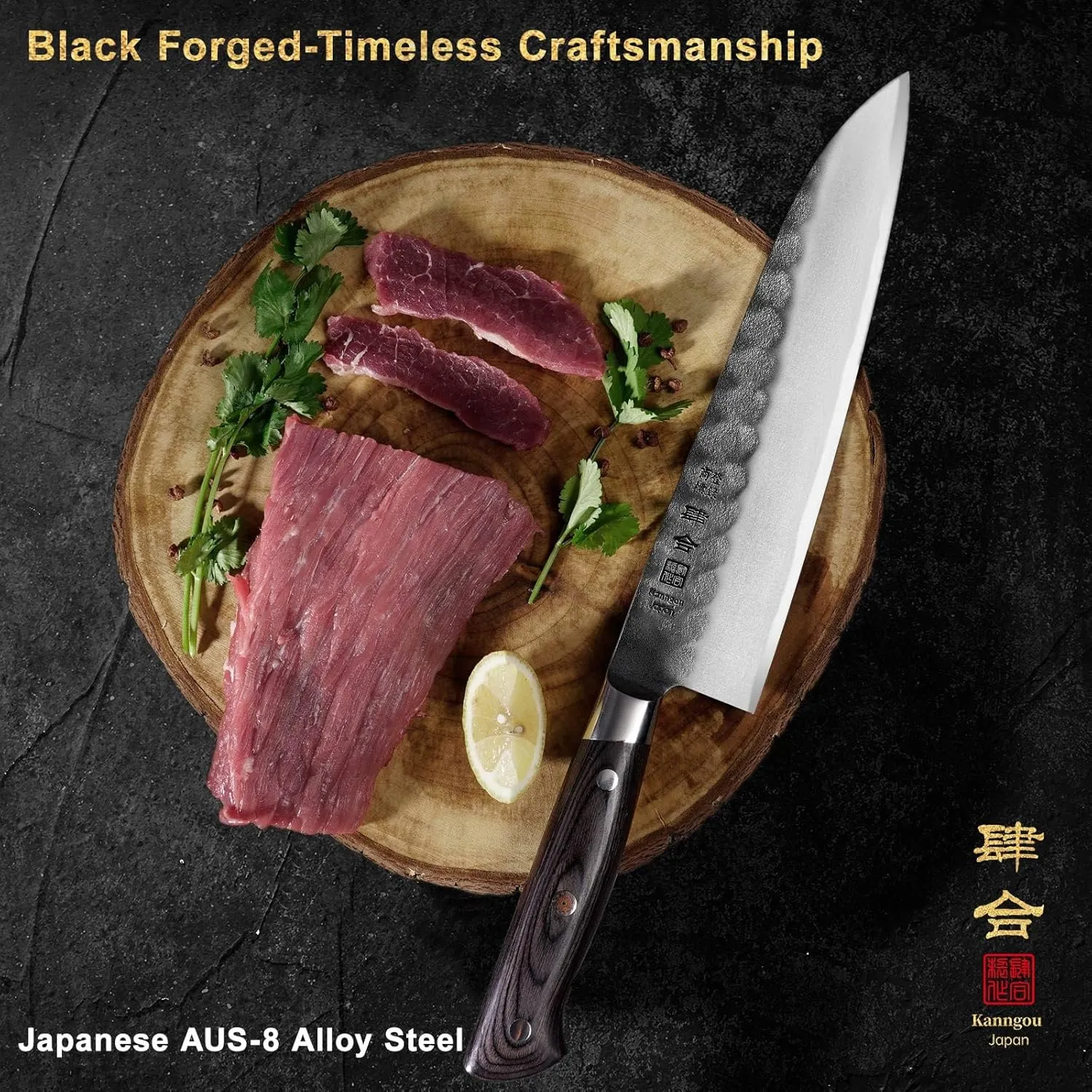 240mm Gyuto Knife, 9.5 Inch Japanese Chef Knife with AUS-8 Alloy Steel, Black Forged Japanese Carving Knives for Meat with Full-Tang Pakkawood Hanle, Premium Box for Husband, Dad