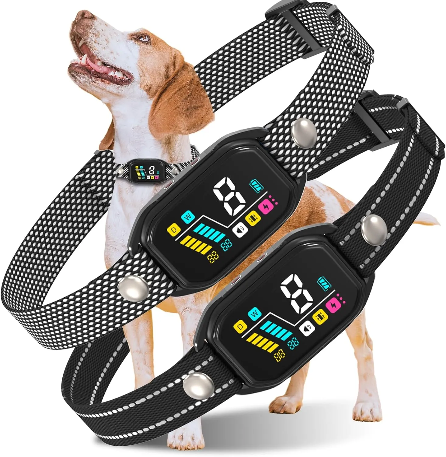 2PCS Dog Bark Collar for Large Medium Small Dogs 8-150lbs, Rechargeable Smart Bark Collar, AUTO Barking Anti Bark Training Collar with 8 Adjustable Sensitivity, Upgraded Weekly Daily Bark Count Record