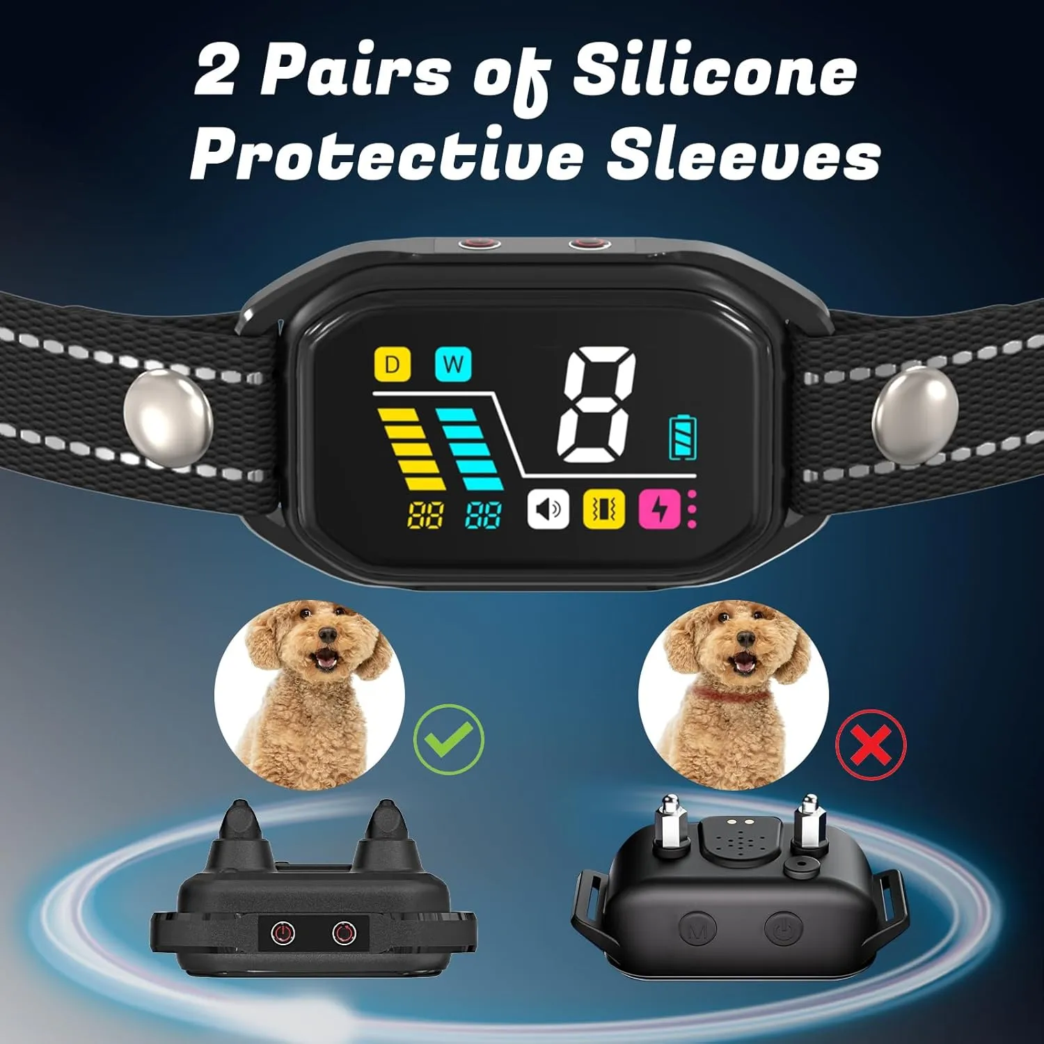 2PCS Dog Bark Collar for Large Medium Small Dogs 8-150lbs, Rechargeable Smart Bark Collar, AUTO Barking Anti Bark Training Collar with 8 Adjustable Sensitivity, Upgraded Weekly Daily Bark Count Record