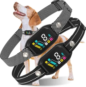 2PCS Dog Bark Collar for Large Medium Small Dogs 8-150lbs, Rechargeable Smart Bark Collar, AUTO Barking Anti Bark Training Collar with 8 Adjustable Sensitivity, Upgraded Weekly Daily Bark Count Record