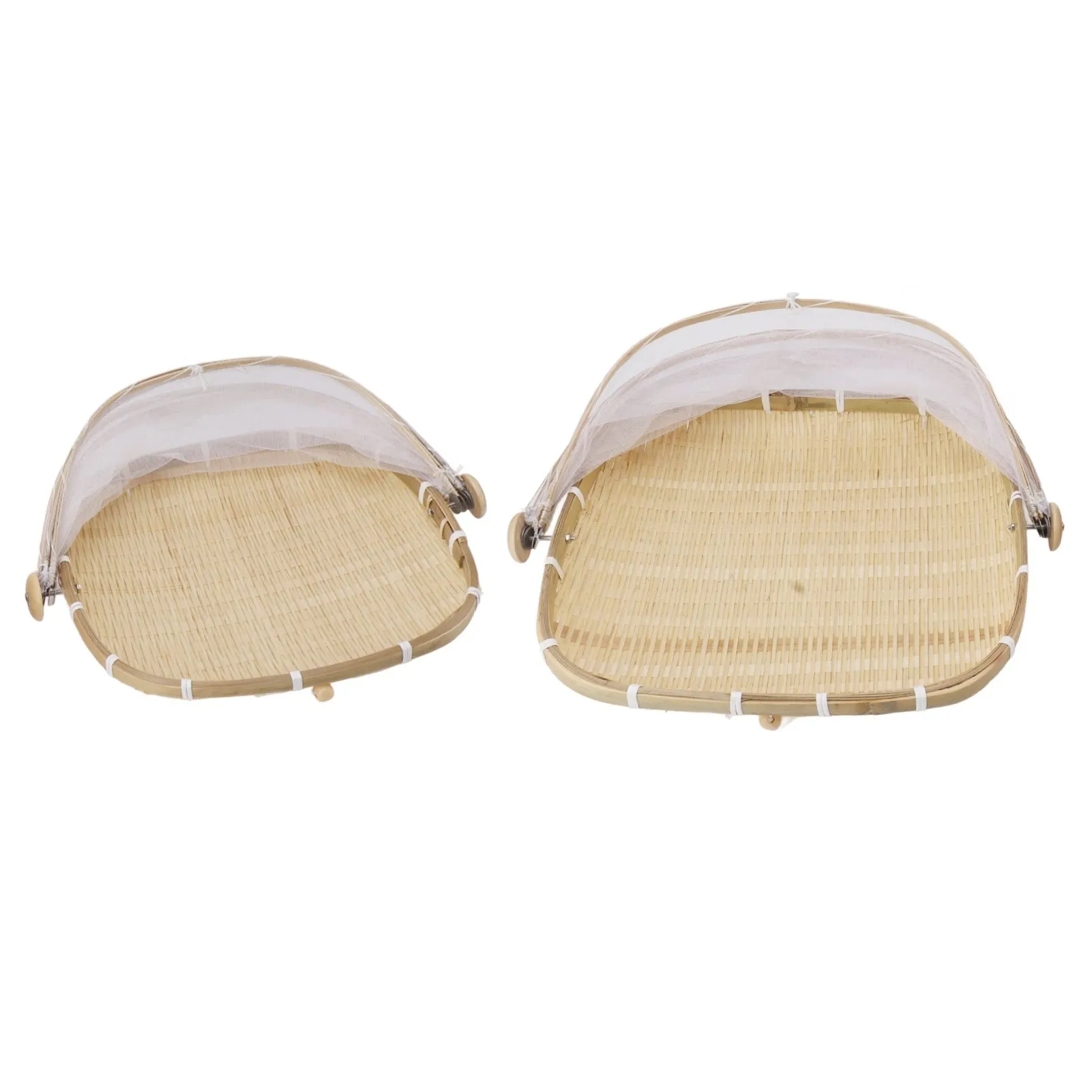 2Pcs Food Serving Tent Basket Fly Skeeter Insect Resistant Bamboo Basket With Dish Mesh Cover Square