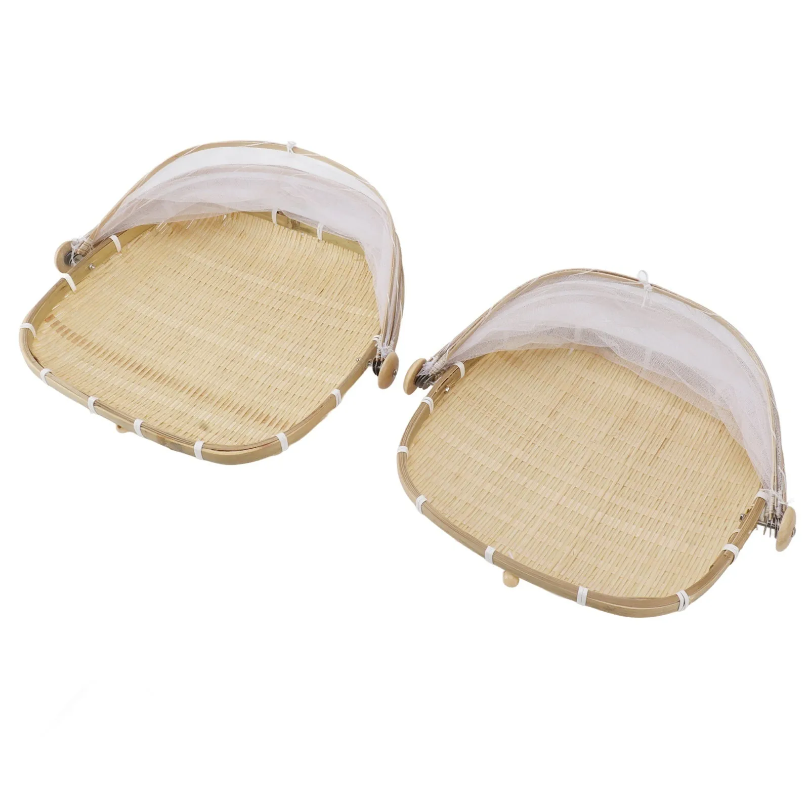 2Pcs Food Serving Tent Basket Fly Skeeter Insect Resistant Bamboo Basket With Dish Mesh Cover Square