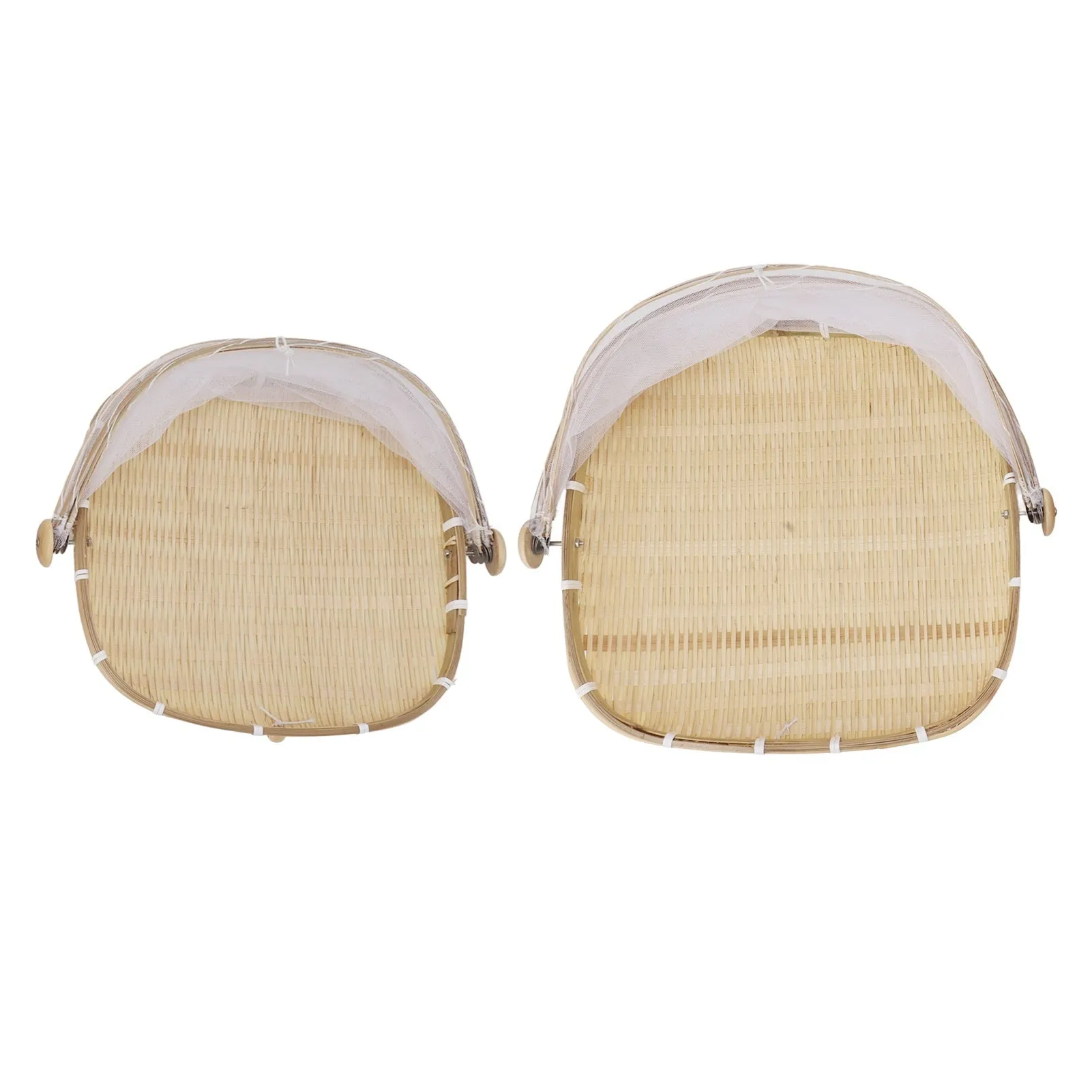 2Pcs Food Serving Tent Basket Fly Skeeter Insect Resistant Bamboo Basket With Dish Mesh Cover Square
