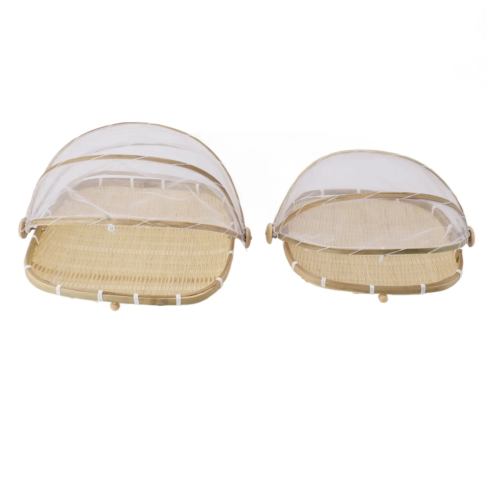 2Pcs Food Serving Tent Basket Fly Skeeter Insect Resistant Bamboo Basket With Dish Mesh Cover Square