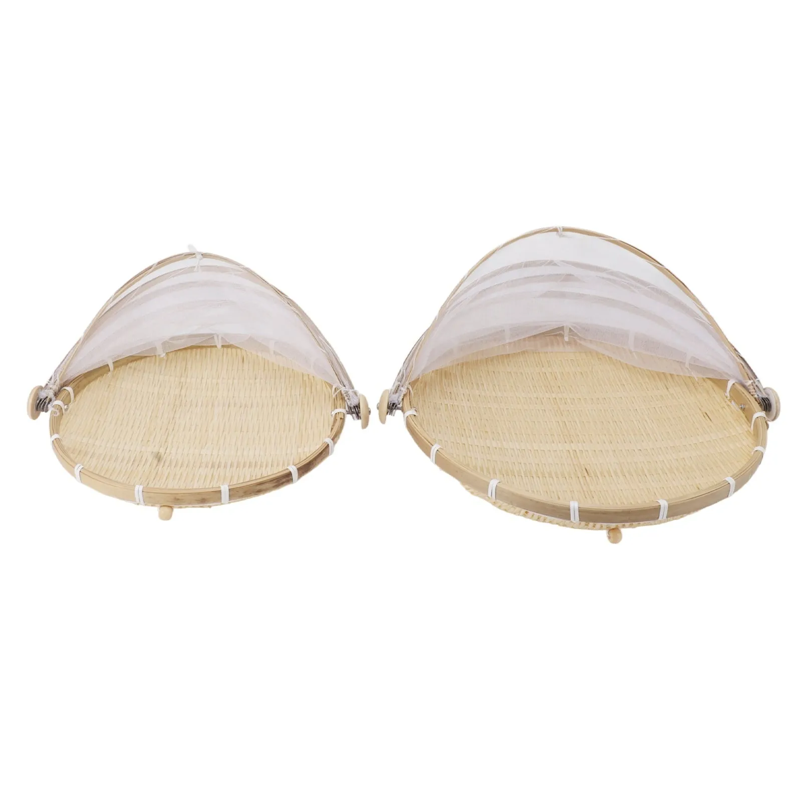 2Pcs Food Serving Tent Basket Fly Skeeter Insect Resistant Bamboo Basket With Dish Mesh Cover Square