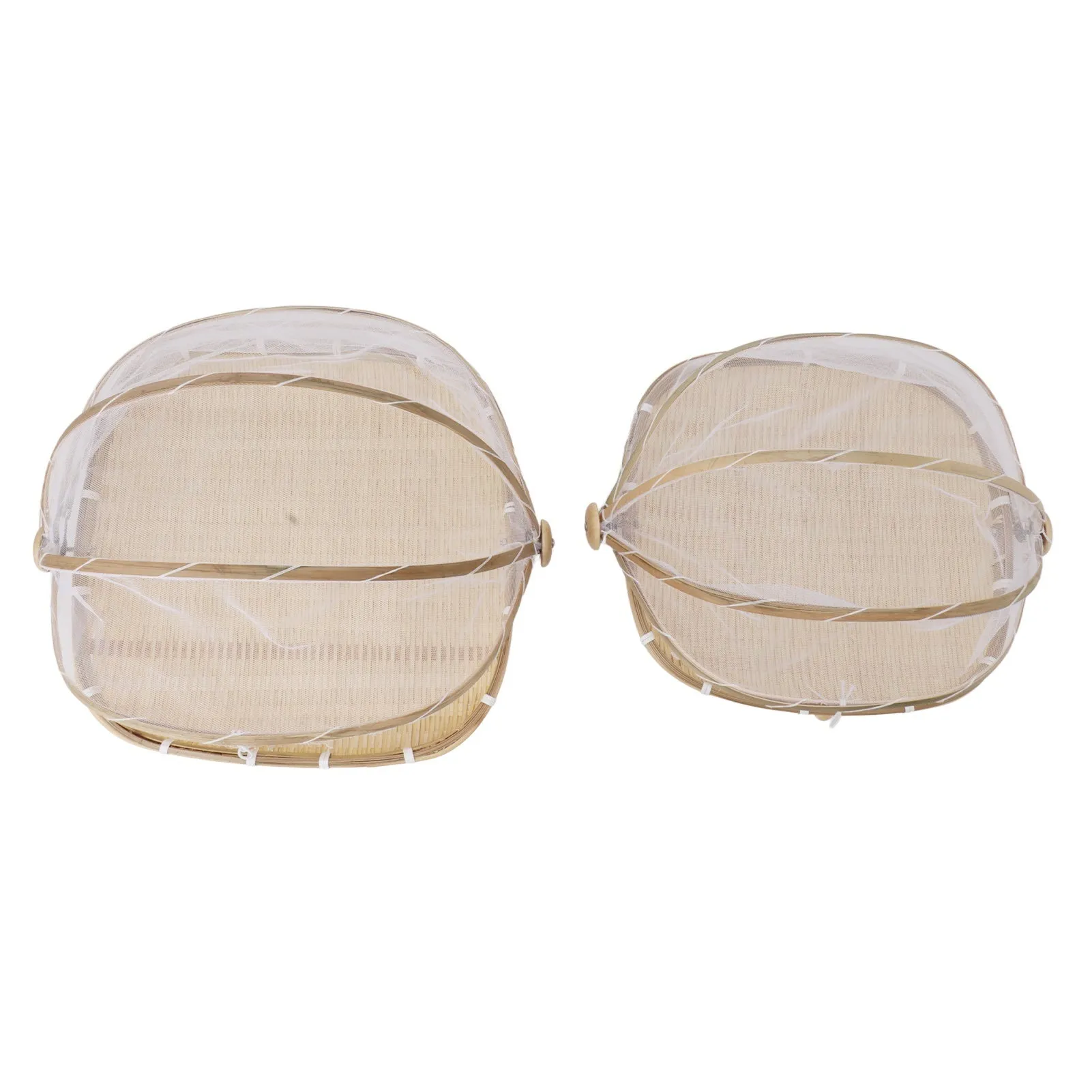 2Pcs Food Serving Tent Basket Fly Skeeter Insect Resistant Bamboo Basket With Dish Mesh Cover Square