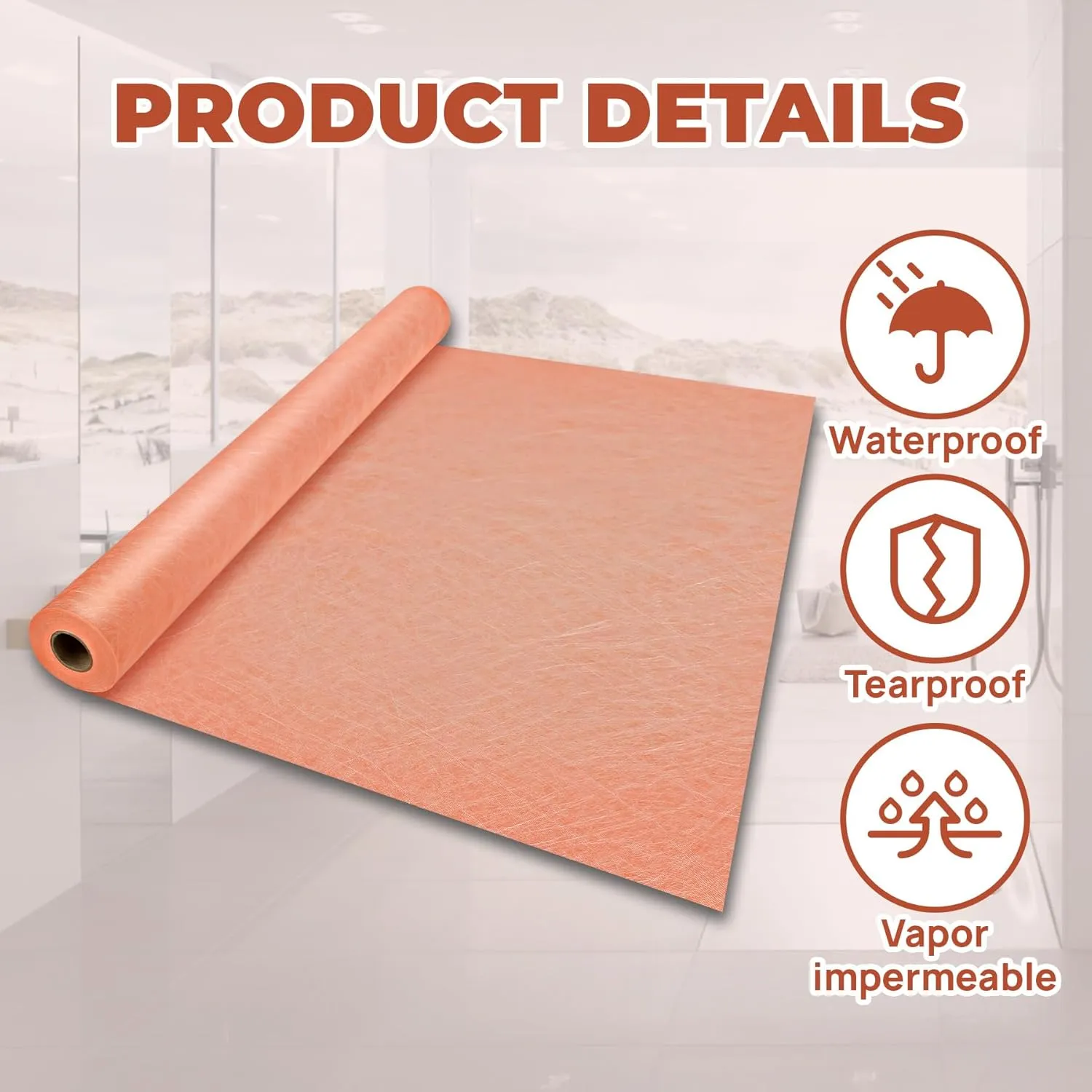 3.3FTx33FT Waterproof Membrane for Shower, Polyethylene Waterproofing Uncoupling Shower Membrane, 23.6 Mil Tile Flooring Deck Roll Membrane for Shower Wall, Bathroom Floors, Sauna Walls