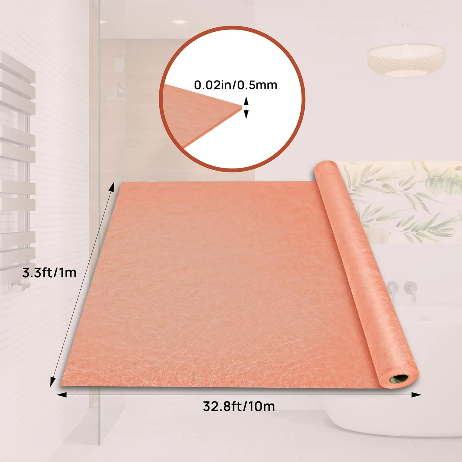 3.3FTx33FT Waterproof Membrane for Shower, Polyethylene Waterproofing Uncoupling Shower Membrane, 23.6 Mil Tile Flooring Deck Roll Membrane for Shower Wall, Bathroom Floors, Sauna Walls