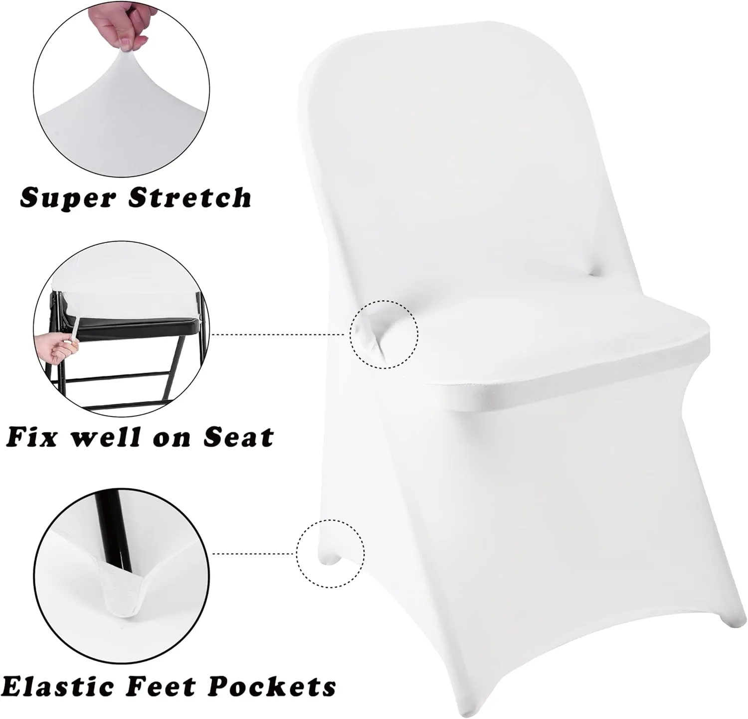 36 PCS Waterproof Stretch Spandex Folding Chair Covers, Dining Room Chair Slipcovers Protector for Wedding, Banquet, Party, Holidays, Celebration and Decoration（White）