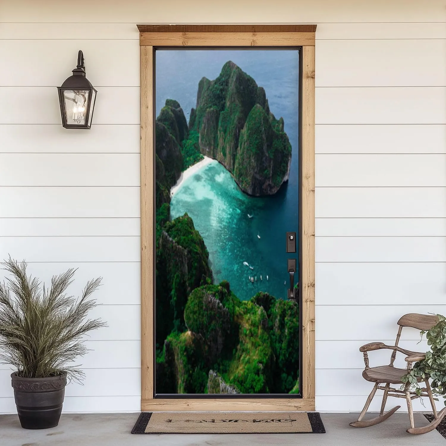 3D Door Sticker Aerial View Maya Bay Maya Bay is Crown Jewel Phi Phi Islands Southern Door Mural Peel and Stick Self-Adhesive Decal Removable Wallpaper Poster Home Decor for Bedroom 30.3"x78.7"