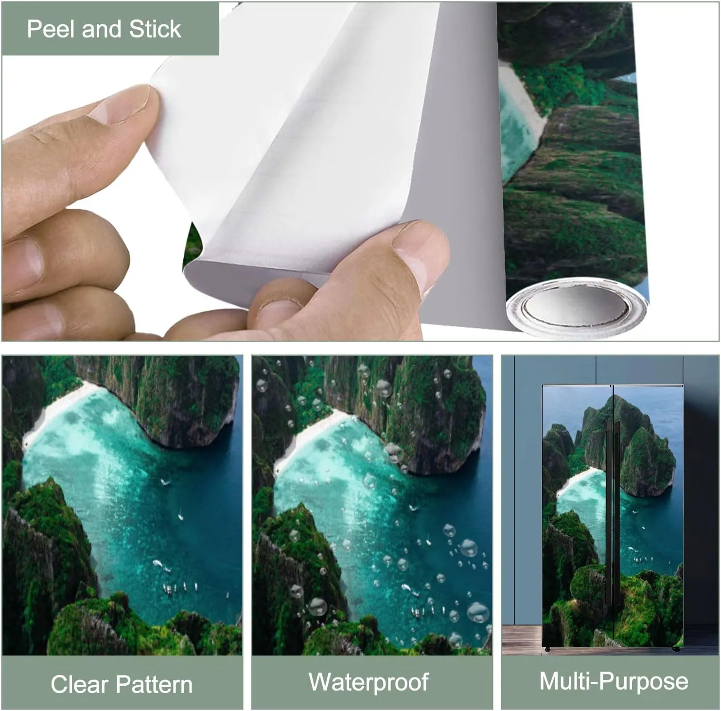 3D Door Sticker Aerial View Maya Bay Maya Bay is Crown Jewel Phi Phi Islands Southern Door Mural Peel and Stick Self-Adhesive Decal Removable Wallpaper Poster Home Decor for Bedroom 30.3"x78.7"