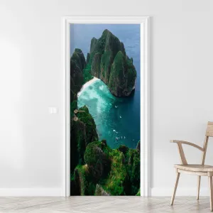 3D Door Sticker Aerial View Maya Bay Maya Bay is Crown Jewel Phi Phi Islands Southern Door Mural Peel and Stick Self-Adhesive Decal Removable Wallpaper Poster Home Decor for Bedroom 30.3"x78.7"