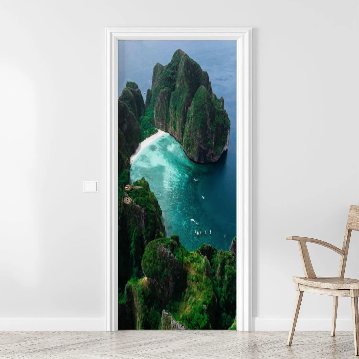 3D Door Sticker Aerial View Maya Bay Maya Bay is Crown Jewel Phi Phi Islands Southern Door Mural Peel and Stick Self-Adhesive Decal Removable Wallpaper Poster Home Decor for Bedroom 30.3"x78.7"