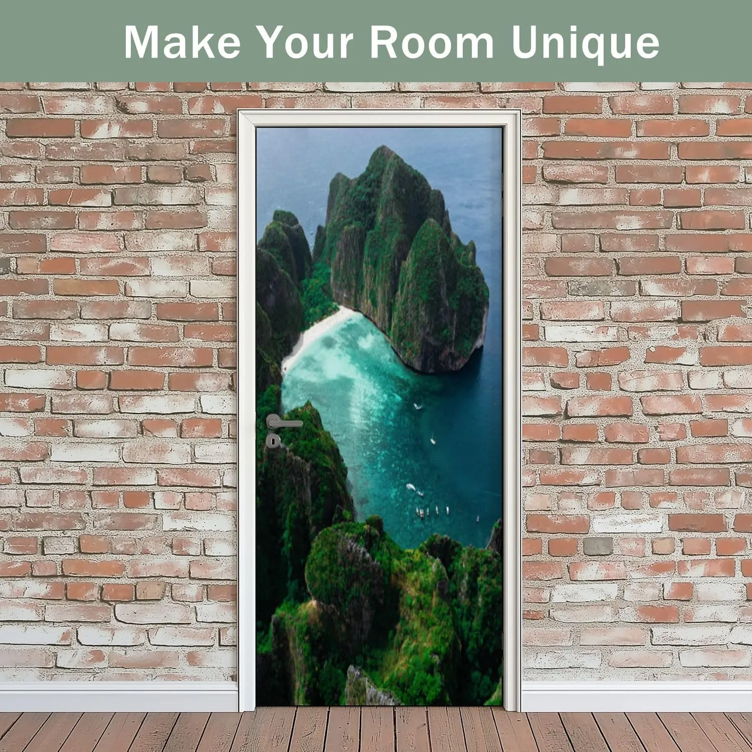 3D Door Sticker Aerial View Maya Bay Maya Bay is Crown Jewel Phi Phi Islands Southern Door Mural Peel and Stick Self-Adhesive Decal Removable Wallpaper Poster Home Decor for Bedroom 30.3"x78.7"