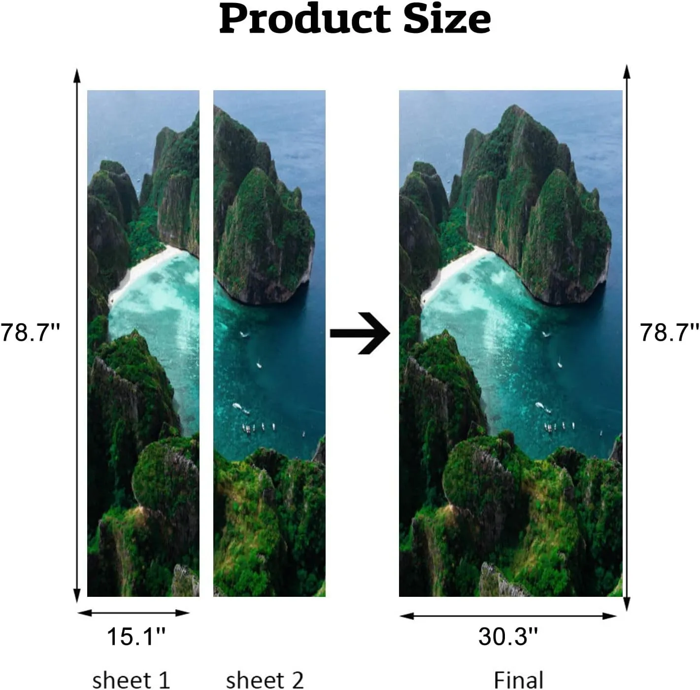 3D Door Sticker Aerial View Maya Bay Maya Bay is Crown Jewel Phi Phi Islands Southern Door Mural Peel and Stick Self-Adhesive Decal Removable Wallpaper Poster Home Decor for Bedroom 30.3"x78.7"