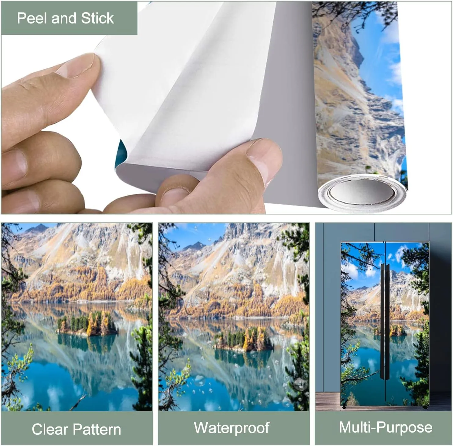 3D Door Sticker Beautiful Autumn Scenery an Alpine Lake Door Mural Peel and Stick Self-Adhesive Decal Removable Wallpaper Poster Home Decor for Bedroom 30.3"x78.7"