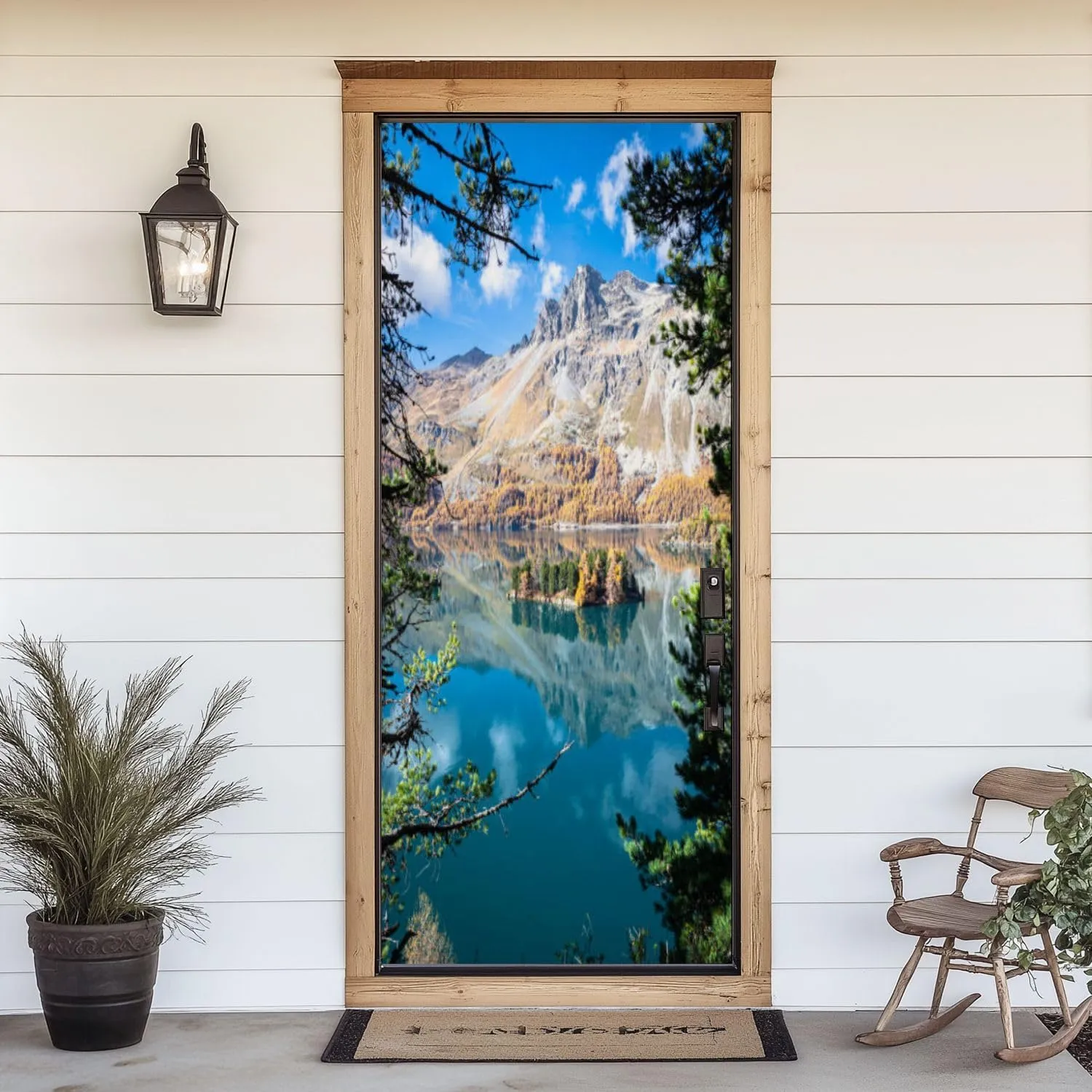 3D Door Sticker Beautiful Autumn Scenery an Alpine Lake Door Mural Peel and Stick Self-Adhesive Decal Removable Wallpaper Poster Home Decor for Bedroom 30.3"x78.7"
