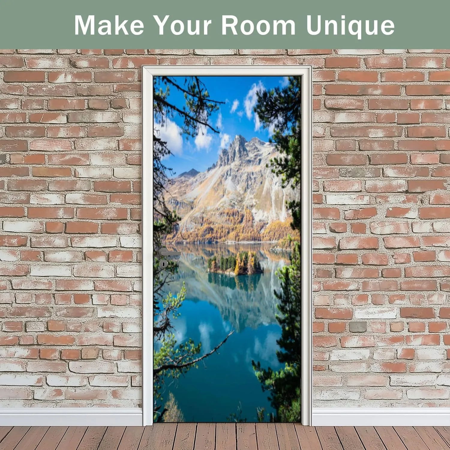 3D Door Sticker Beautiful Autumn Scenery an Alpine Lake Door Mural Peel and Stick Self-Adhesive Decal Removable Wallpaper Poster Home Decor for Bedroom 30.3"x78.7"