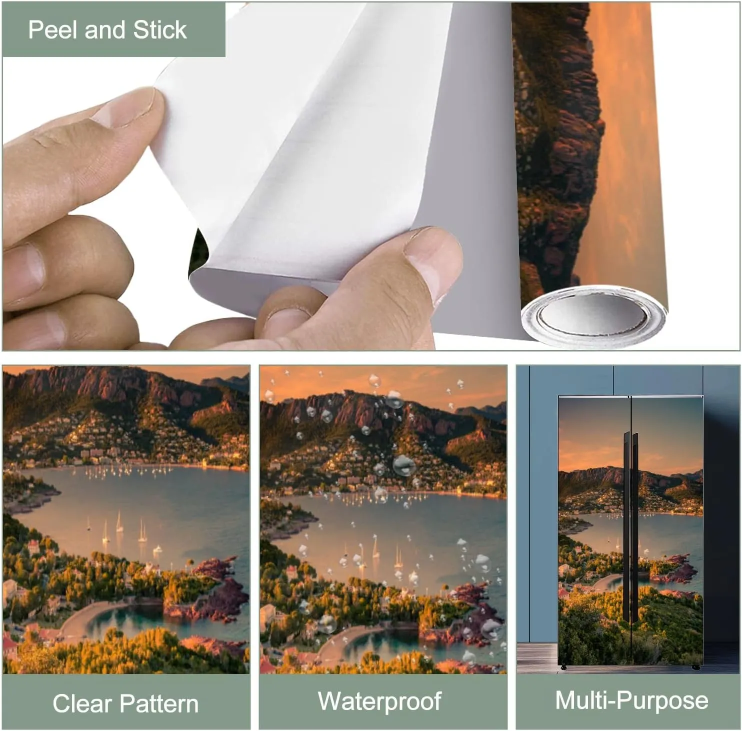 3D Door Sticker Sunset Agay Est rel massif French Door Mural Peel and Stick Self-Adhesive Decal Removable Wallpaper Poster Home Decor for Bedroom 30.3"x78.7"