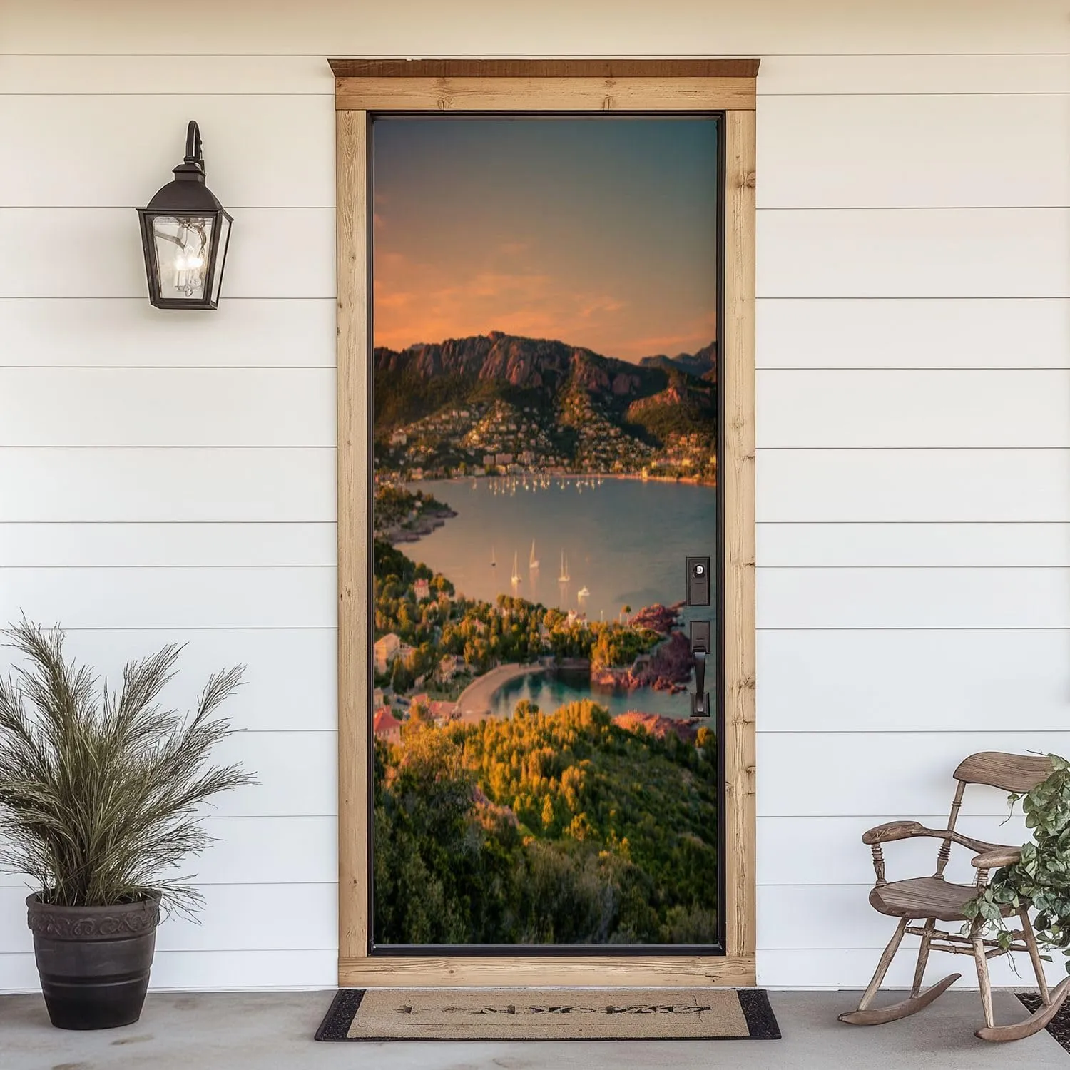 3D Door Sticker Sunset Agay Est rel massif French Door Mural Peel and Stick Self-Adhesive Decal Removable Wallpaper Poster Home Decor for Bedroom 30.3"x78.7"