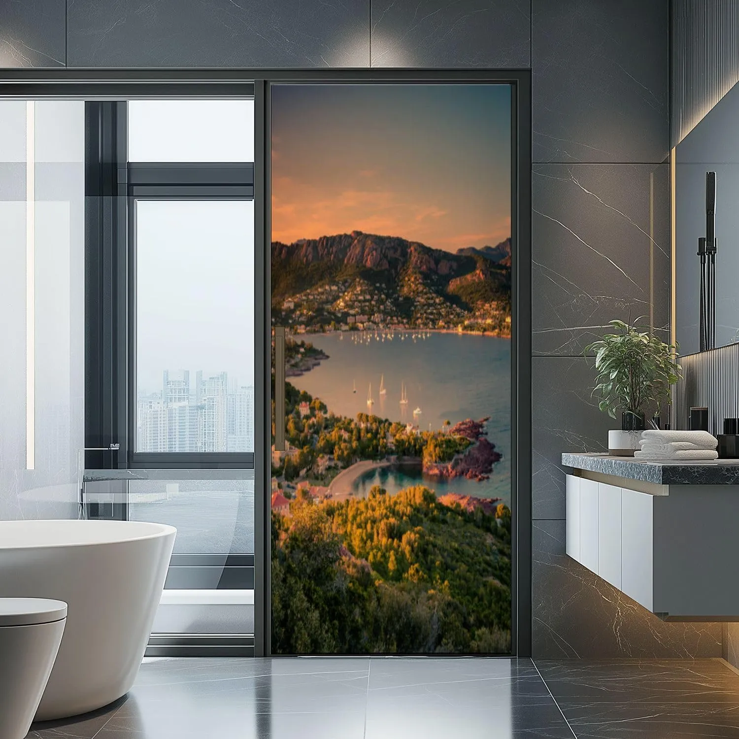 3D Door Sticker Sunset Agay Est rel massif French Door Mural Peel and Stick Self-Adhesive Decal Removable Wallpaper Poster Home Decor for Bedroom 30.3"x78.7"