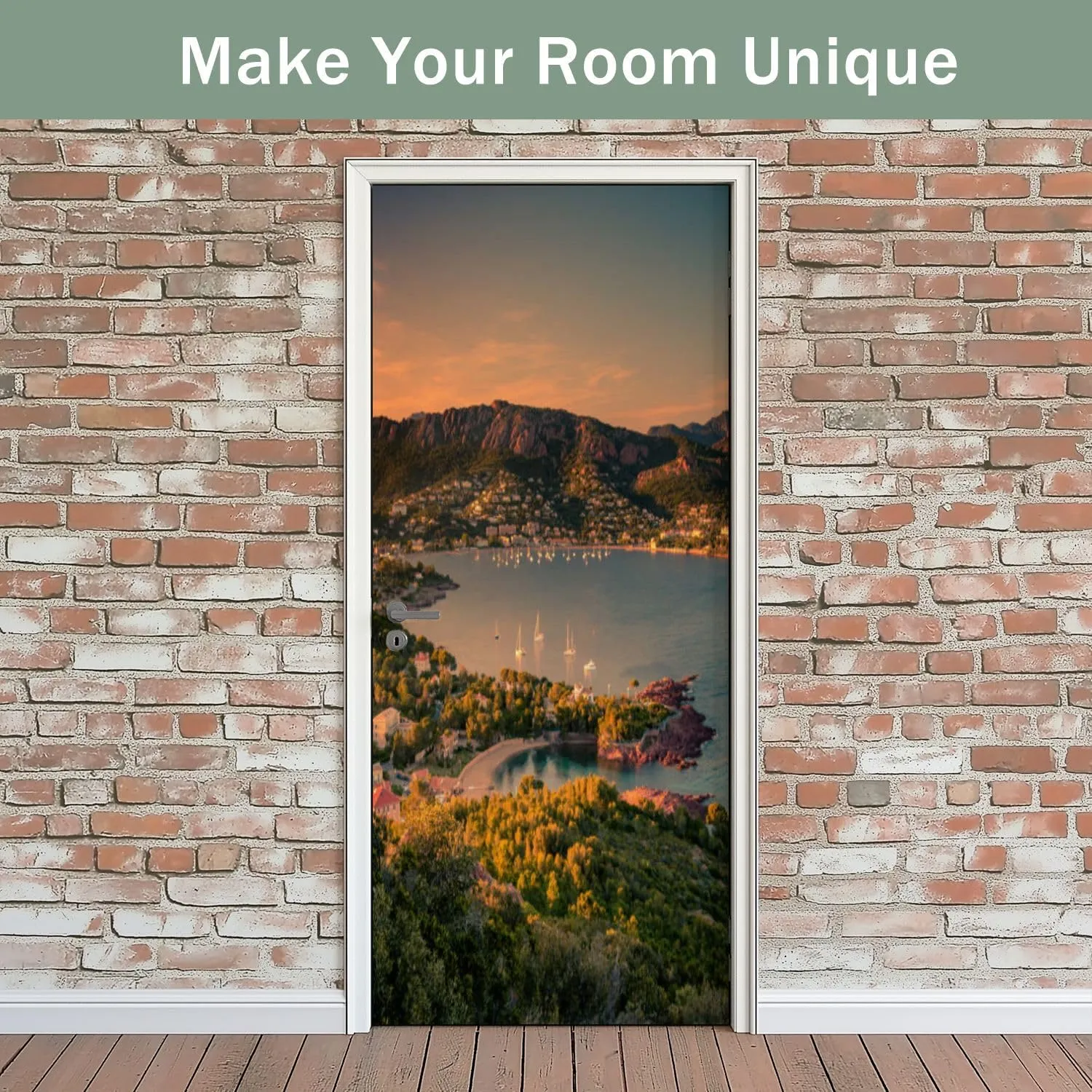 3D Door Sticker Sunset Agay Est rel massif French Door Mural Peel and Stick Self-Adhesive Decal Removable Wallpaper Poster Home Decor for Bedroom 30.3"x78.7"