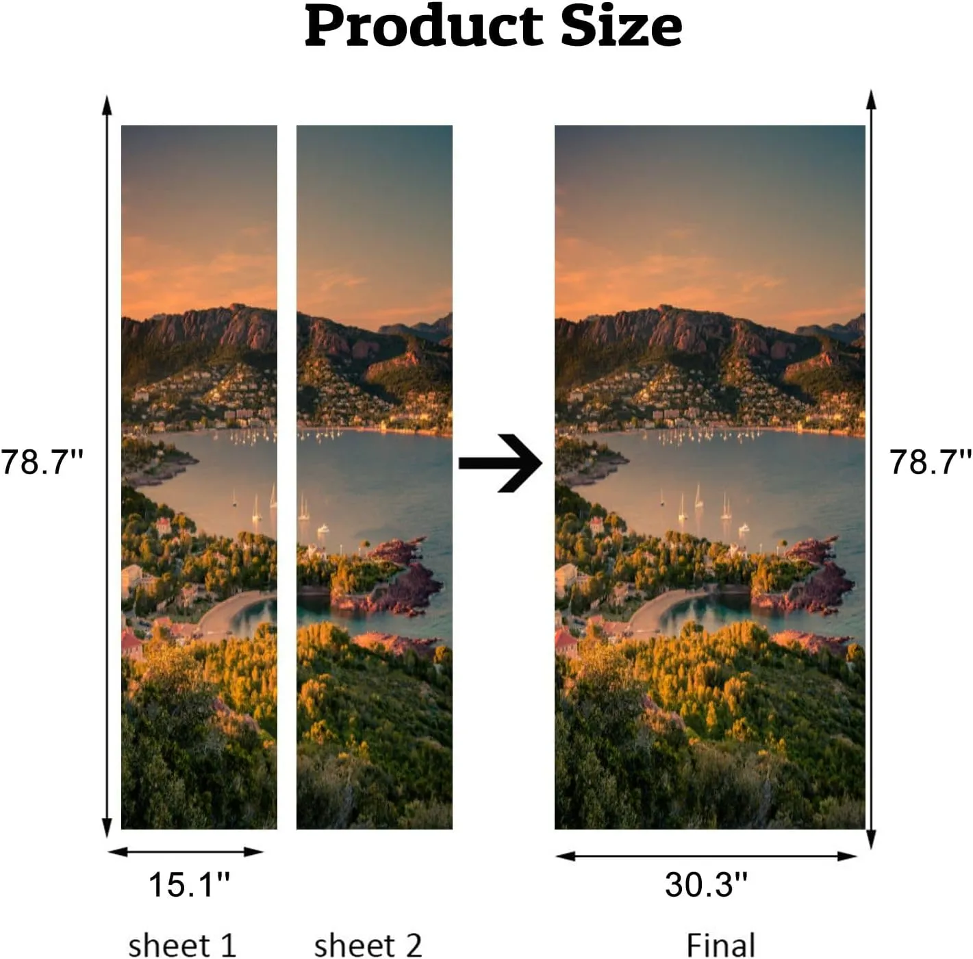 3D Door Sticker Sunset Agay Est rel massif French Door Mural Peel and Stick Self-Adhesive Decal Removable Wallpaper Poster Home Decor for Bedroom 30.3"x78.7"
