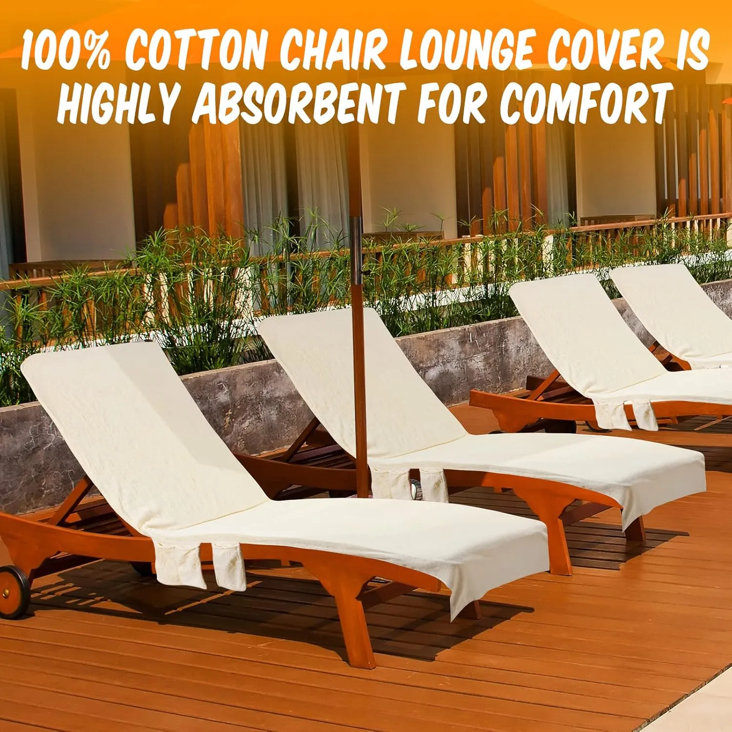 4 Pcs Beach Chair Cover with Side Pockets Soft Lounge Chair Towels Cotton Microfiber Pool Lounge Chair Towel Covers with Pockets for Sun Lounger Sunbathing Holidays Outdoor Hotel 30 x 85 Inch (Beige)
