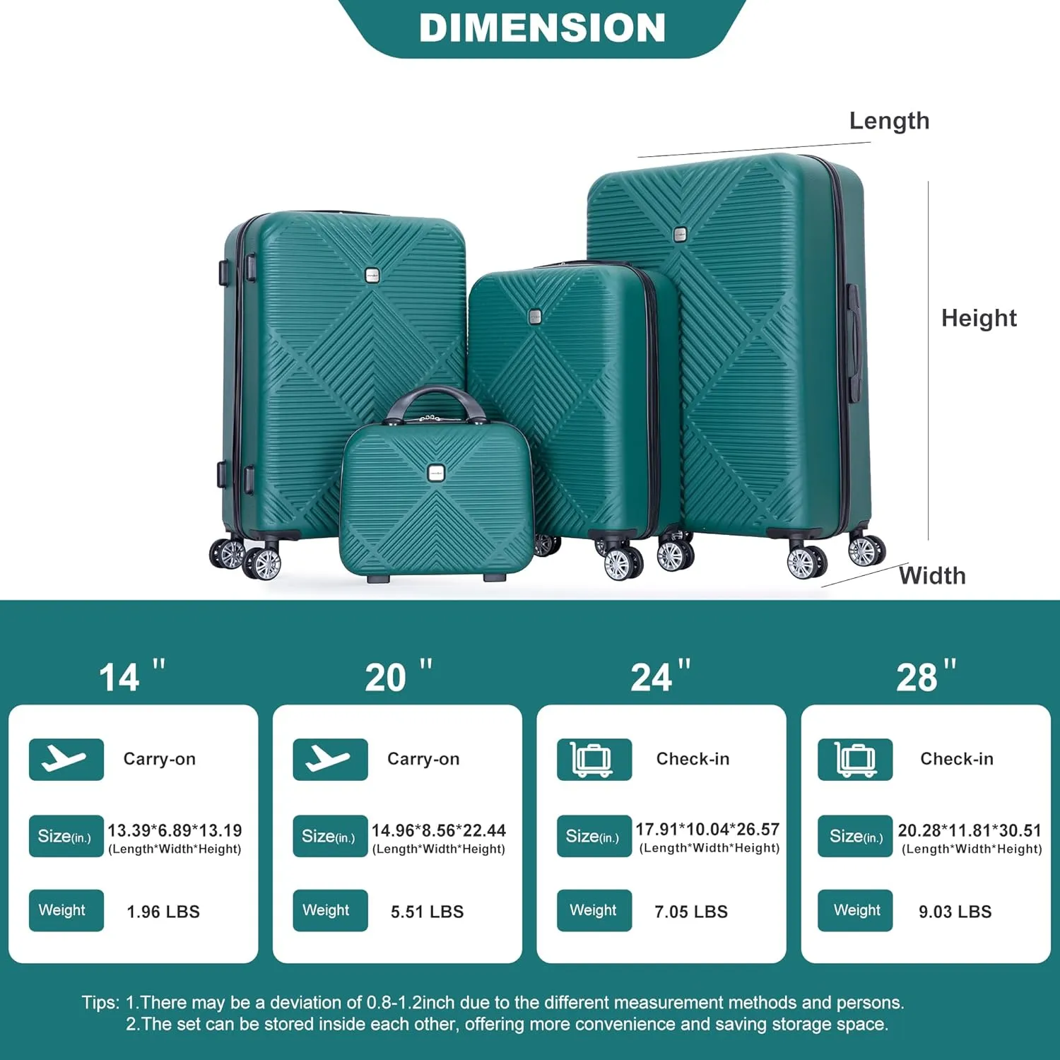 4 Piece Luggage Sets Travel Suitcase, Large Capacity Lightweight Luggage Sets with TSA Lock & Spinner Wheels, Clearance Carry On Luggage Suitcase Set